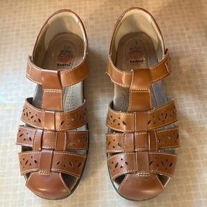 Brown Earth Spirit, Velcro close shoes,  flats, lightly worn.